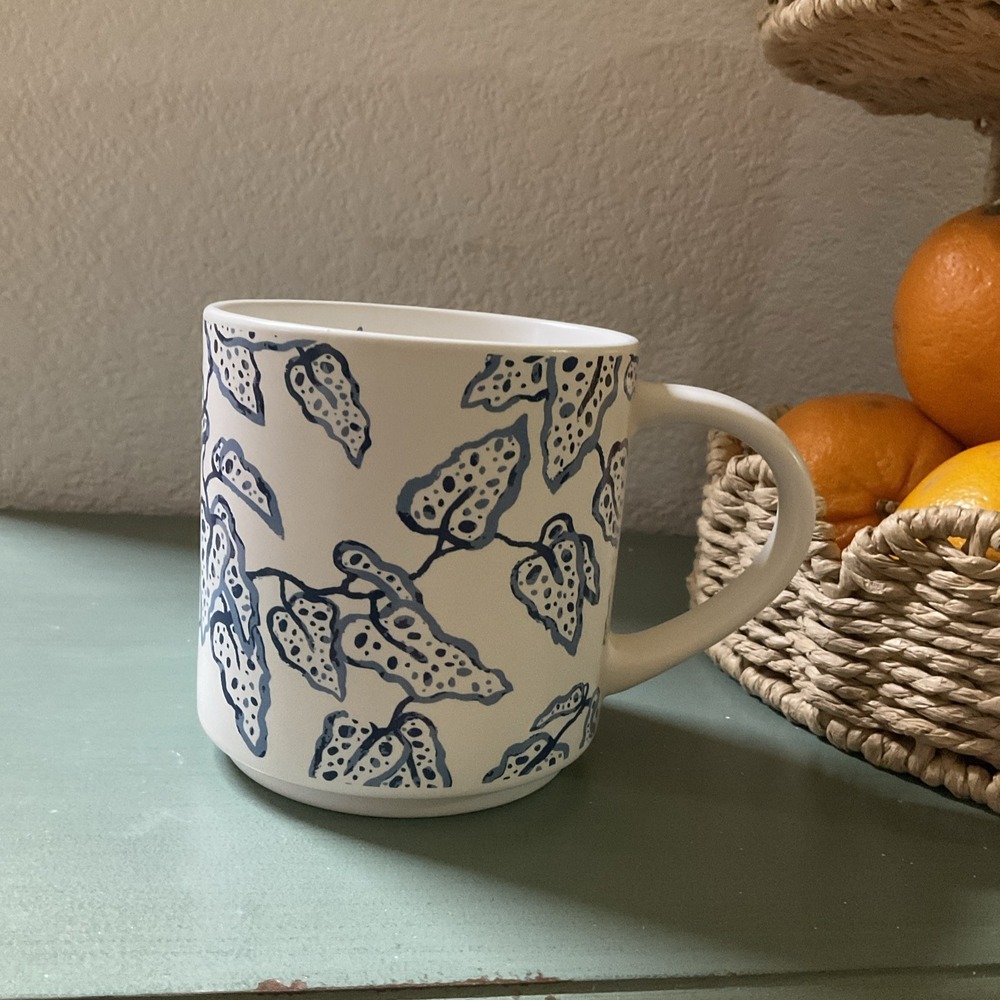 Threshold Plant Parent Tea Coffee Mug - 16oz Large Blue White Botanical‎ Leaves